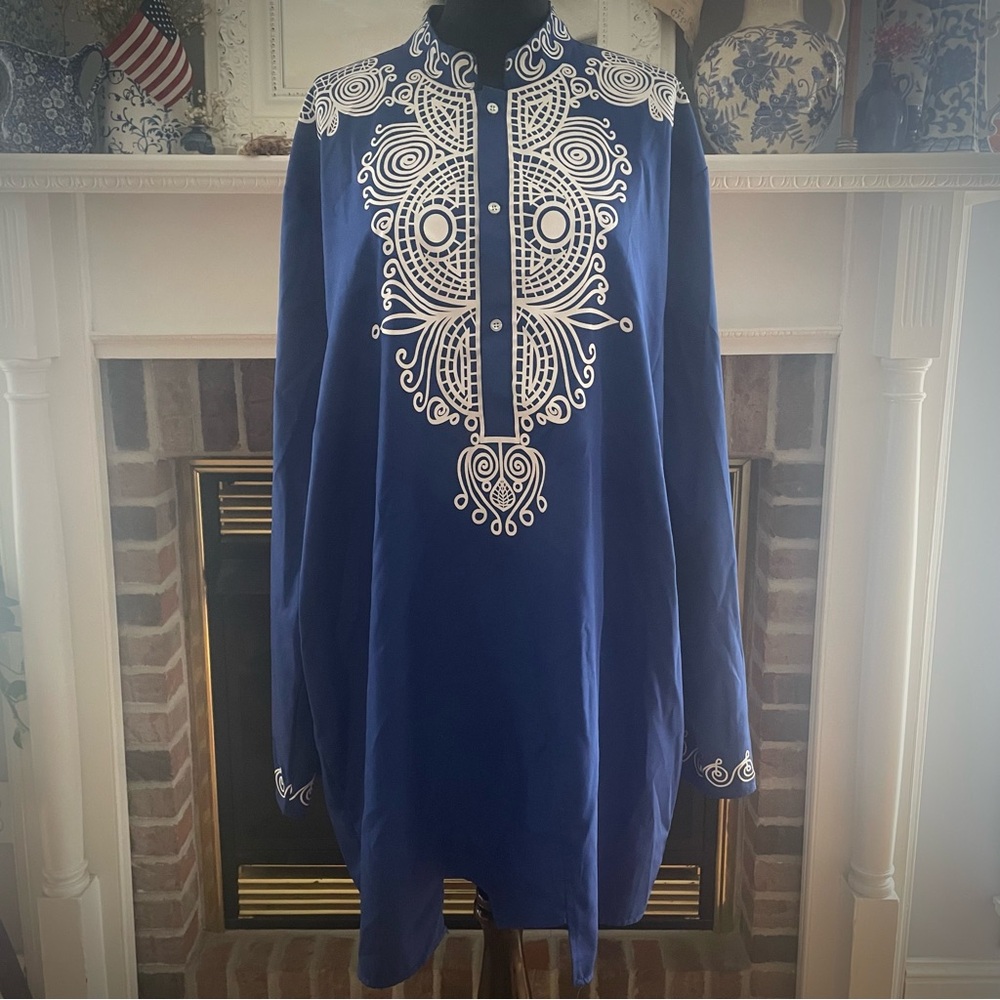 Luc Matton Men's African Long Sleeve Royal Blue Dashiki